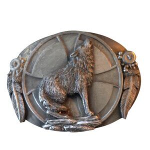Vintage 90's Siskiyou Buckle Co. Howling Wolf Belt Buckle Oval Design USA